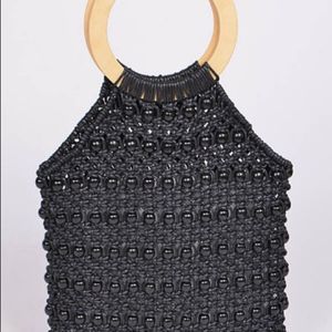 Retro inspired black straw/beaded boho handbag